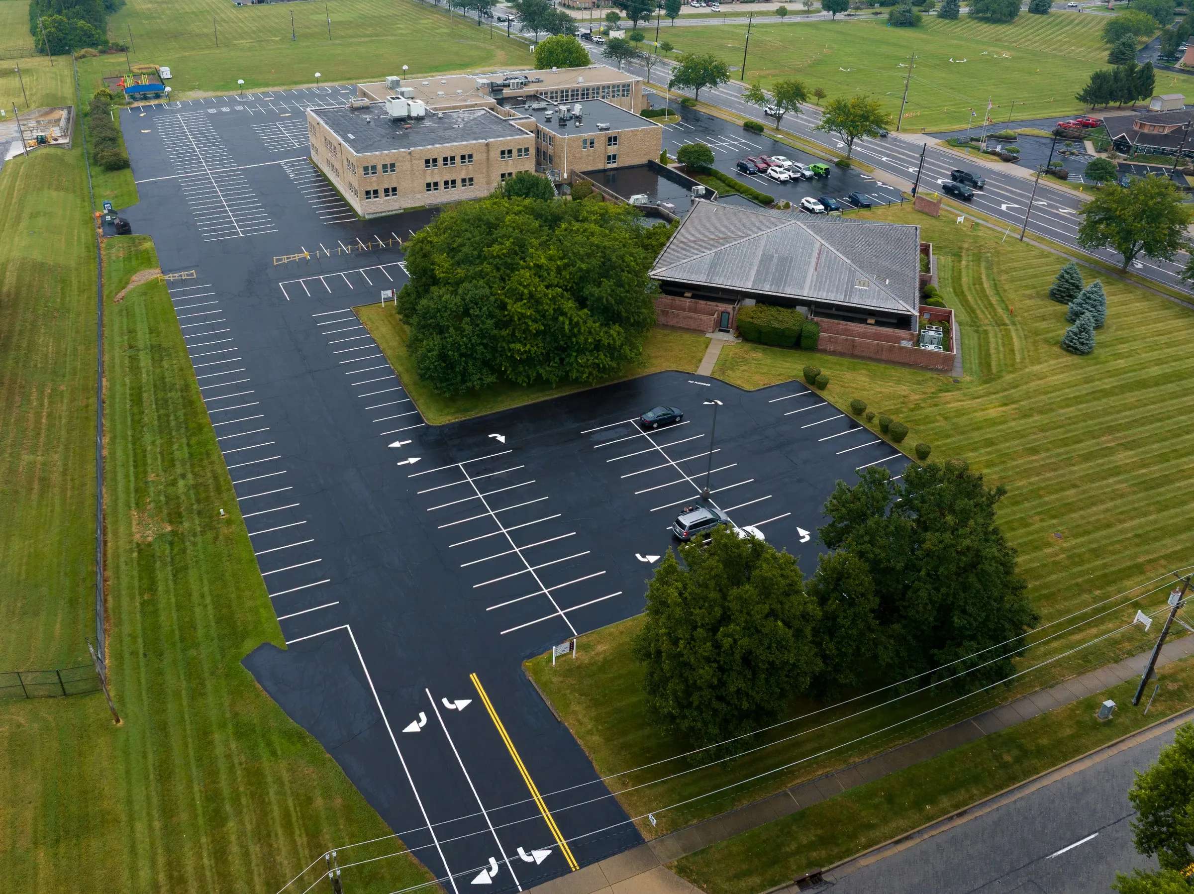 Commercial parking lot sealcoating and line striping project in Cincinnati, OH