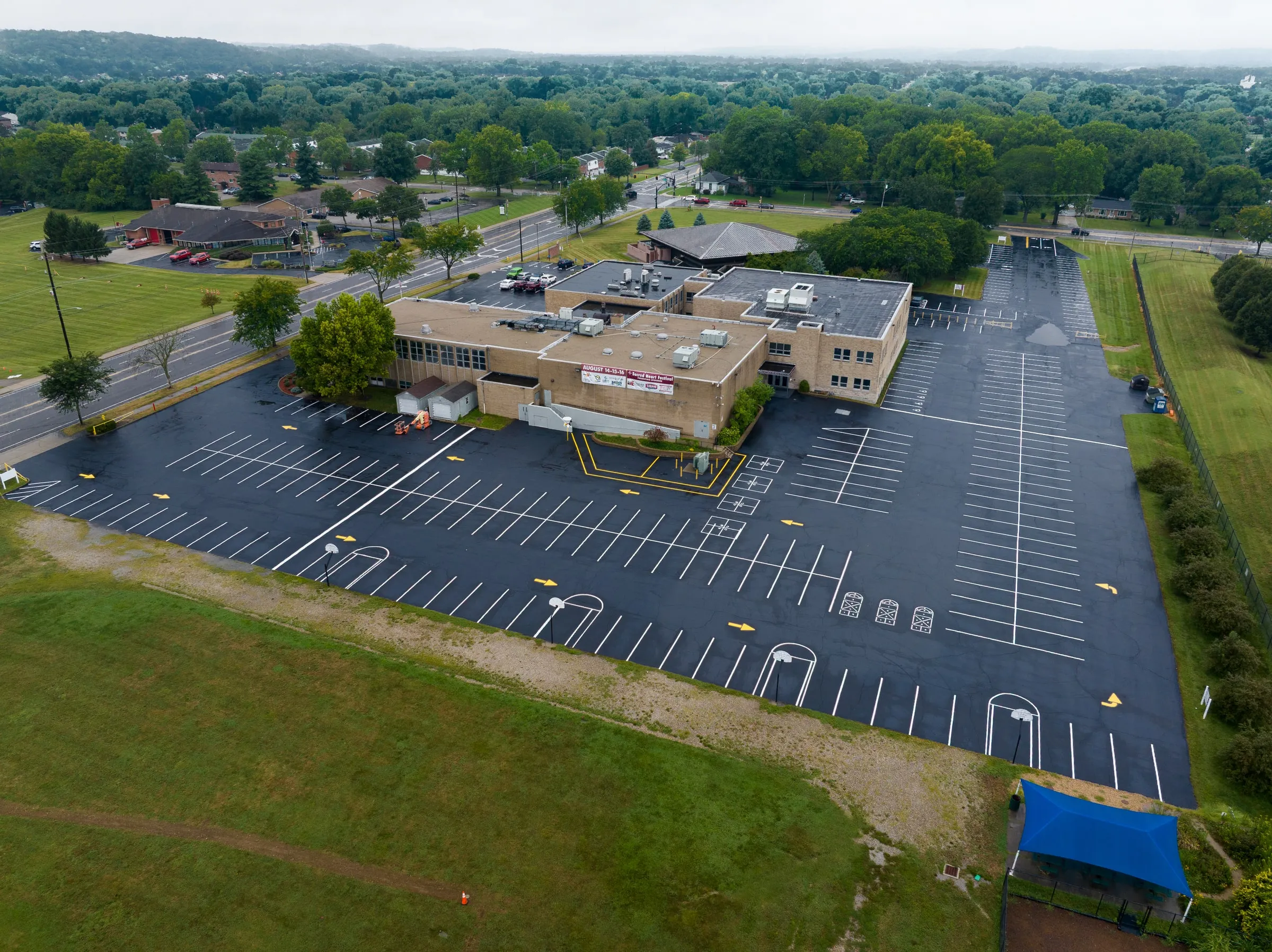 Commercial parking lot sealcoating and line striping project in Cincinnati, OH